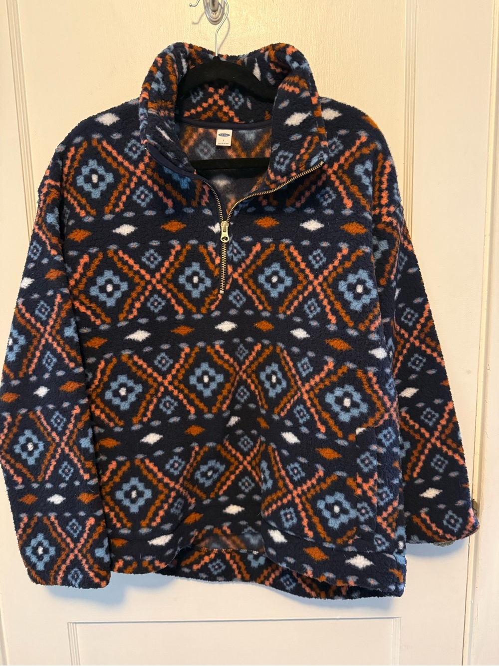 Old Navy Women’s Zip-Up Fleece Pullover - Navy, Orange & Light Blue